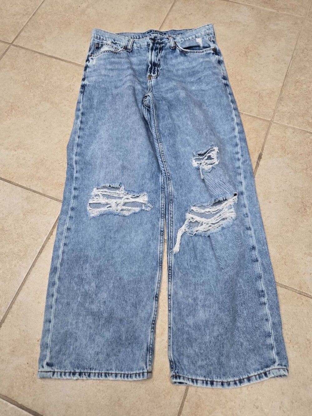 Arizona Jean Co Jeans Size 11 Y2K Low Rise Baggy Wide Leg Distressed Ripped VTG